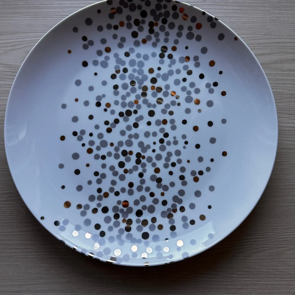 NEW & Very RARE! Crate & Barrel Metallic Dot Platter Serving Dish Plate Server